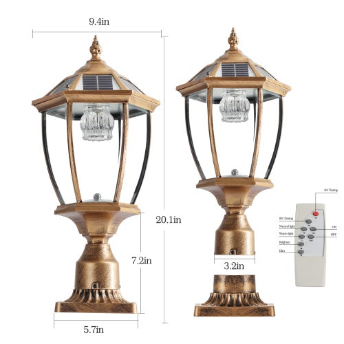 LYDARZ Vintage Gold Solar Pillar Headlight With Dimmable LED 1-Pack