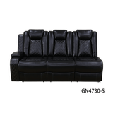 Black Breathing Leather 3-Piece Living Room Recliner Sofa