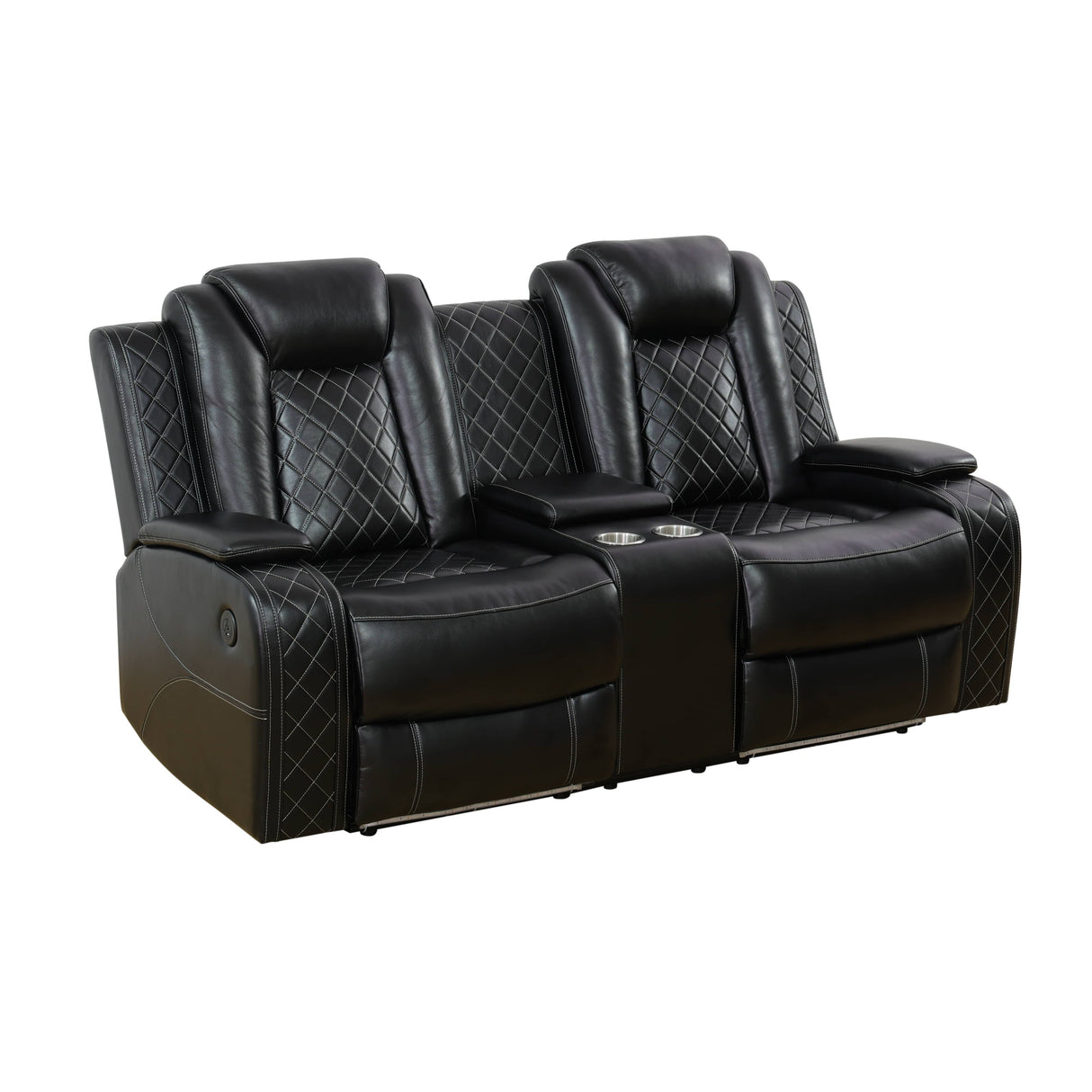[US warehouse] LYDARZ Black Sectional Reclining Sofa - Breathing Faux Leather with USB Charging & LED Light