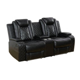 [US warehouse] LYDARZ Black Sectional Reclining Sofa - Breathing Faux Leather with USB Charging & LED Light