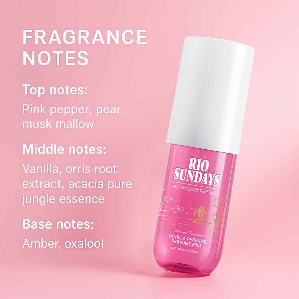 Rio Sundays Hair and Body Perfume Spray - Vanilla & Berry Notes, Rich Amber Scent, 100ml