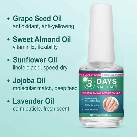 3-Day Nail Care Oil - Lightweight Fast-Absorbing Water-Like Serum Texture for Continuous Nail Health Maintenance