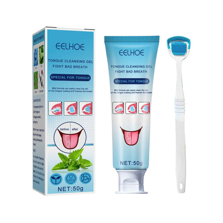 EELHOE Tongue Cleaning Gel Tongue Coating Cleaner Oral Care Removes Bad Breath Freshens Breath Gel with Brush