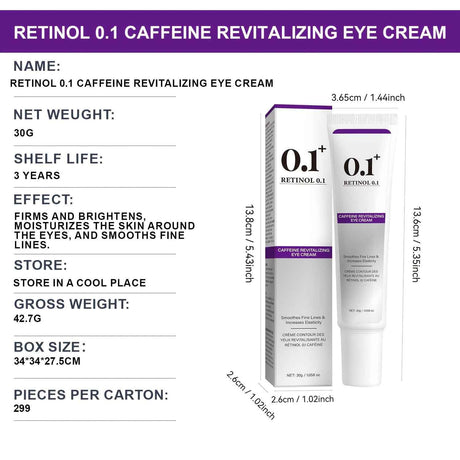 Retinol 0.1 Caffeine Revitalizing Eye Cream for Energized & Refreshed Look 30g - Smooths Fine Lines & Increases Elasticity