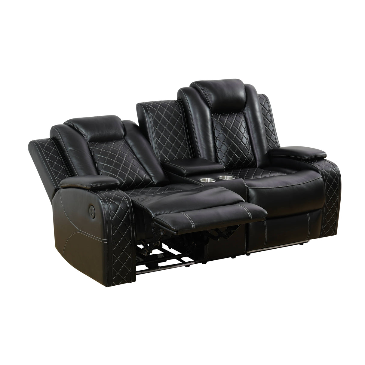 [US warehouse] LYDARZ Black Sectional Reclining Sofa - Breathing Faux Leather with USB Charging & LED Light