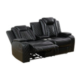 [US warehouse] LYDARZ Black Sectional Reclining Sofa - Breathing Faux Leather with USB Charging & LED Light