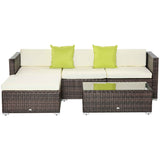 Rattan Corner Sofa Set 4-Seater Outdoor Garden Sofa For Patio - Brown