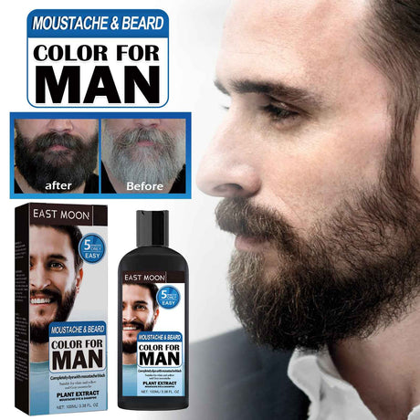 East Moon Beard & Hair Color Restorer Black 2-in-1 Formula for Dry Split Ends Rapid Coloring Treatment for Men