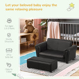 [EU warehouse]Kids Sofa Bed Kids Twin Sofa Toddler Chair 2 Seater Kids Twin Sofa Chair Boys Girls Couch W/ Footstool (Black)