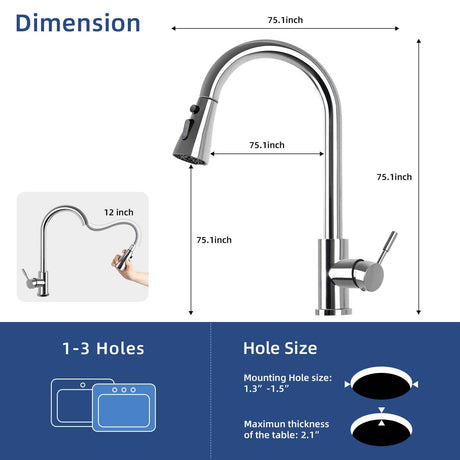304 Stainless Steel Pull Down Kitchen Faucet with 4-Spray Modes, 360° Swivel & Quick-Reset Spray Head