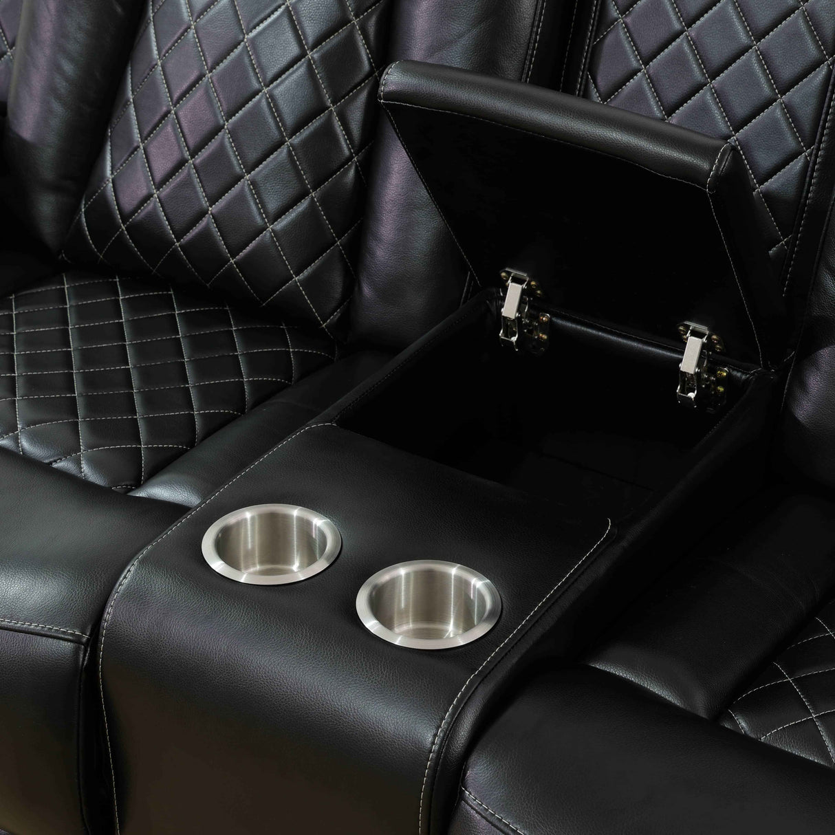 Black Breathing Leather Living Room Sectional Recliner Loveseat