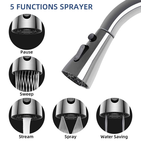 304 Stainless Steel Pull Down Kitchen Faucet with 4-Spray Modes, 360° Swivel & Quick-Reset Spray Head