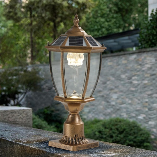 LYDARZ Vintage Gold Solar Pillar Headlight With Dimmable LED 1-Pack