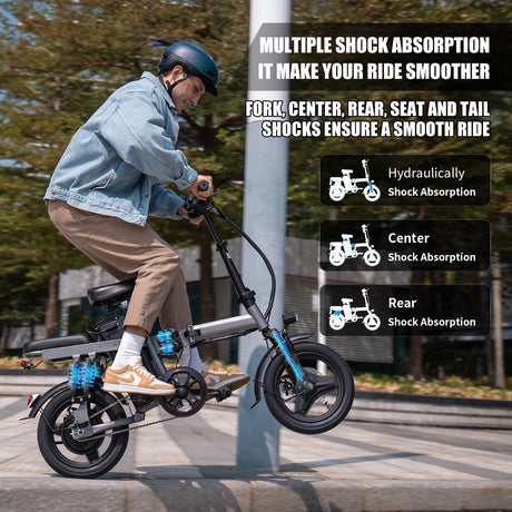ASKGO 48V Folding Electric Bike, 500W Motor, 25MPH, 35 Miles, 14'' Tires - LYDARZ