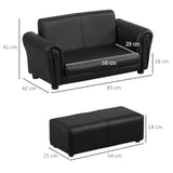 [EU warehouse]Kids Sofa Bed Kids Twin Sofa Toddler Chair 2 Seater Kids Twin Sofa Chair Boys Girls Couch W/ Footstool (Black)