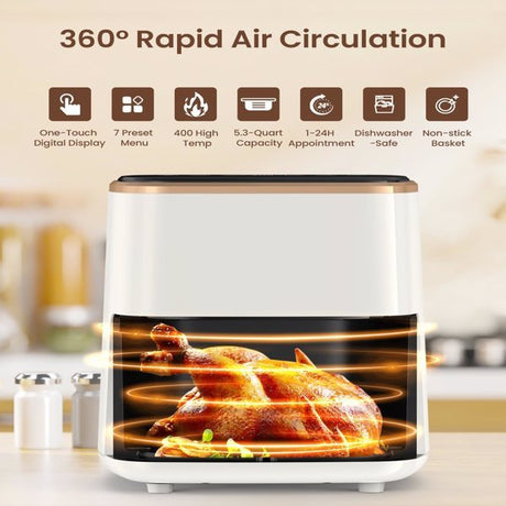 EWIOR 5.3Qt Air Fryer with Window, 7 Presets, Digital Touchscreen, Non-Stick & Dishwasher Safe - LYDARZ
