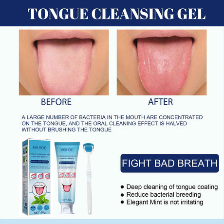 EELHOE Tongue Cleaning Gel Tongue cleaner for oral care, removes bad breath and freshens breath, gel with brush