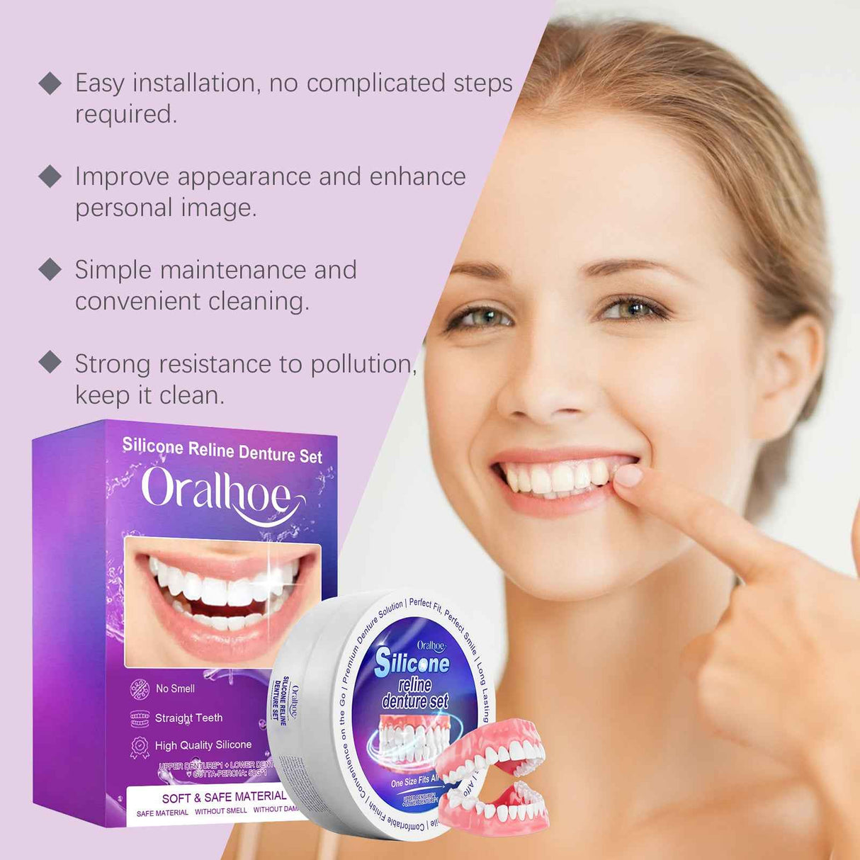Oralhoe Dentures Modified Suit Aesthetic Modification of Teeth and Gaps for a Natural Smile, Comfortable and Beautiful Dentures