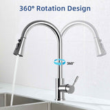 304 Stainless Steel Pull Down Kitchen Faucet with 4-Spray Modes, 360° Swivel & Quick-Reset Spray Head