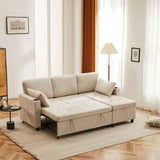 Sofa Bed, L-Shaped Corner Sofa, 3 Seater Pull Out Sofa With Storage, Convertible Settee Sectional Sofa For Living Room, Office, Beige