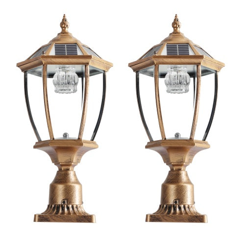 Vintage Gold Solar Pillar Headlight With Dimmable LED-2 Pack