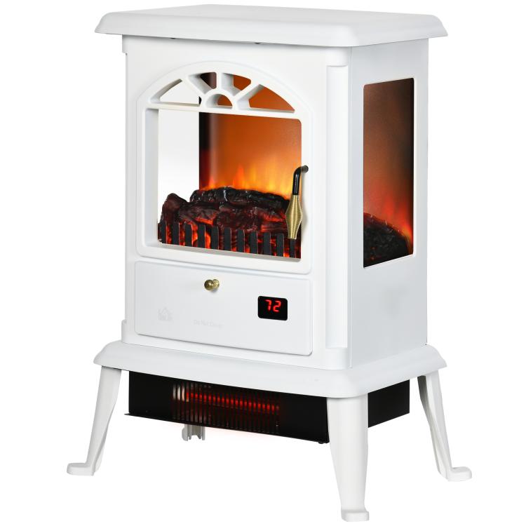 23 inch Electric Infrared Fireplace Stove, Freestanding Fire Place Heater with Realistic Log Flame, Adjustable Temperature, Timer, 1000W/1500W, White