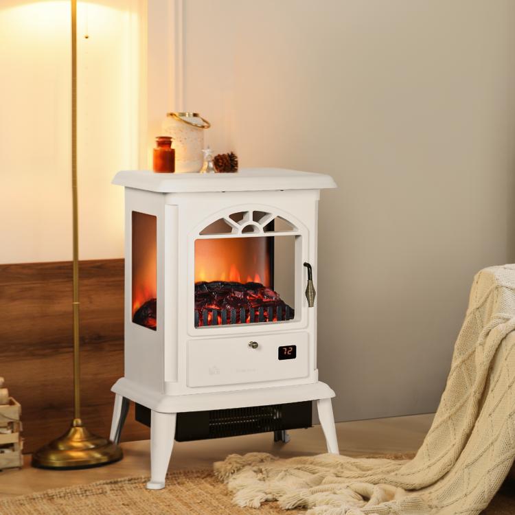 23 inch Electric Infrared Fireplace Stove, Freestanding Fire Place Heater with Realistic Log Flame, Adjustable Temperature, Timer, 1000W/1500W, White