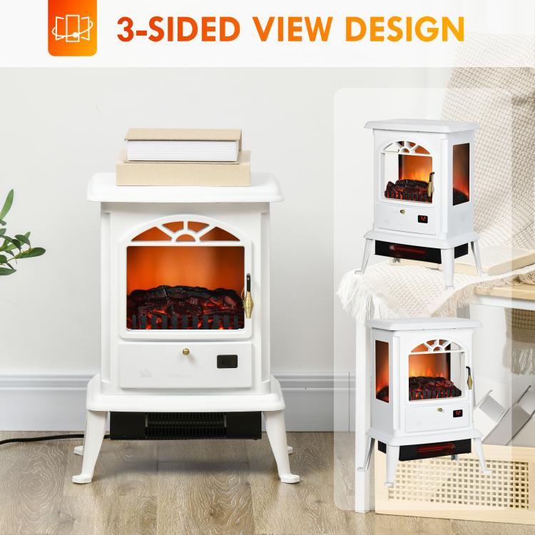 23 inch Electric Infrared Fireplace Stove, Freestanding Fire Place Heater with Realistic Log Flame, Adjustable Temperature, Timer, 1000W/1500W, White