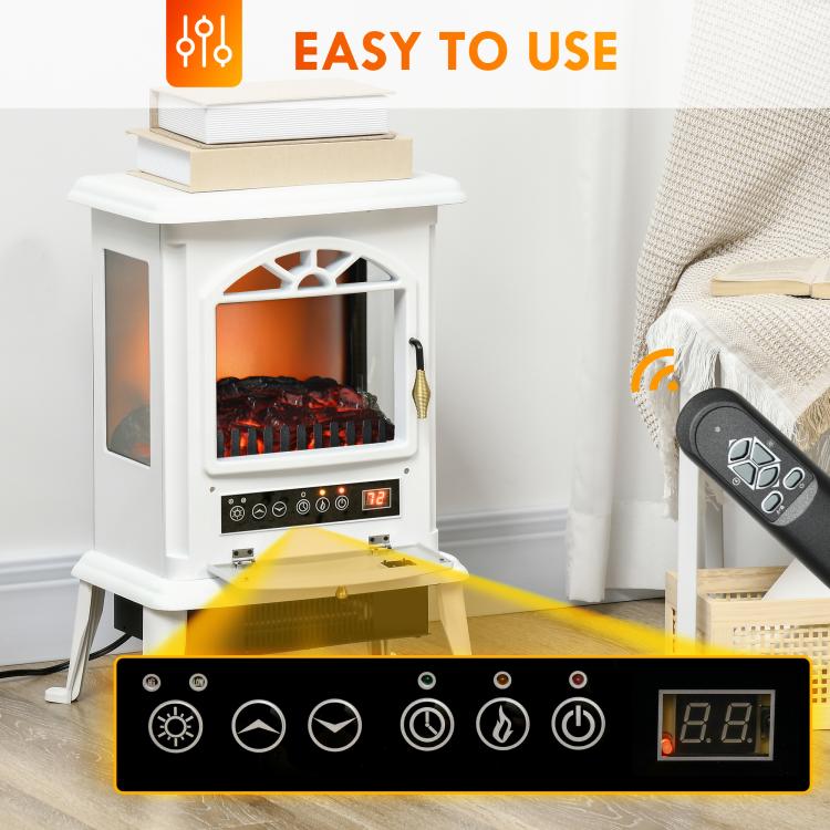 23 inch Electric Infrared Fireplace Stove, Freestanding Fire Place Heater with Realistic Log Flame, Adjustable Temperature, Timer, 1000W/1500W, White