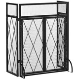 3-Panel Folding Fireplace Screen for Wood Burning with Double Doors, Home Heavy Duty Steel Fire Spark Guard, 47.25 inch W x 31 inch H, Black