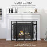 3-Panel Folding Fireplace Screen for Wood Burning with Double Doors, Home Heavy Duty Steel Fire Spark Guard, 47.25 inch W x 31 inch H, Black