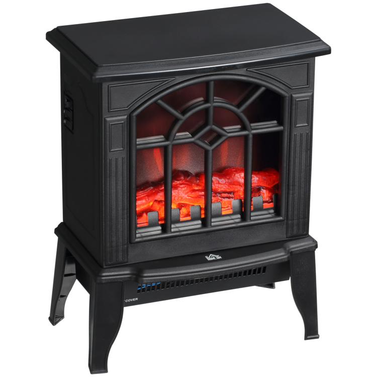 Electric Fireplace Heater, Freestanding Fireplace Stove with Realistic Flames Overheating Protection 750W/1500W, Black