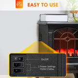 Electric Fireplace Heater, Freestanding Fireplace Stove with Realistic Flames Overheating Protection 750W/1500W, Black