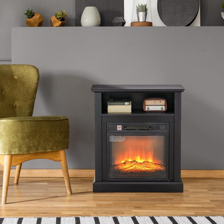 27 inch Freestanding Electric Fireplace with Mantel, 1400W Replaceable Fireplace Insert Heater with Timer, Black