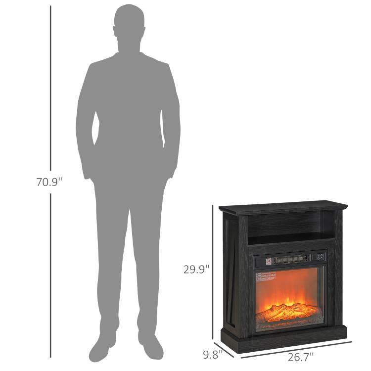 27 inch Freestanding Electric Fireplace with Mantel, 1400W Replaceable Fireplace Insert Heater with Timer, Black