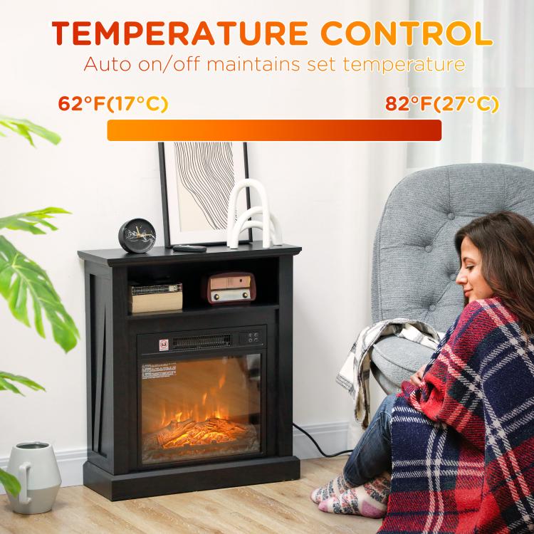 27 inch Freestanding Electric Fireplace with Mantel, 1400W Replaceable Fireplace Insert Heater with Timer, Black
