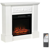32 inch Electric Fireplace with Mantel, Freestanding Heater with LED Log Flame, Overheat Protection and Remote Control, 1400W, White