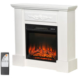 32 inch Electric Fireplace with Mantel, Freestanding Heater with LED Log Flame, Overheat Protection and Remote Control, 1400W, White