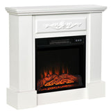 32 inch Electric Fireplace with Mantel, Freestanding Heater with LED Log Flame, Overheat Protection and Remote Control, 1400W, White