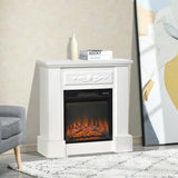 32 inch Electric Fireplace with Mantel, Freestanding Heater with LED Log Flame, Overheat Protection and Remote Control, 1400W, White