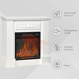 32 inch Electric Fireplace with Mantel, Freestanding Heater with LED Log Flame, Overheat Protection and Remote Control, 1400W, White