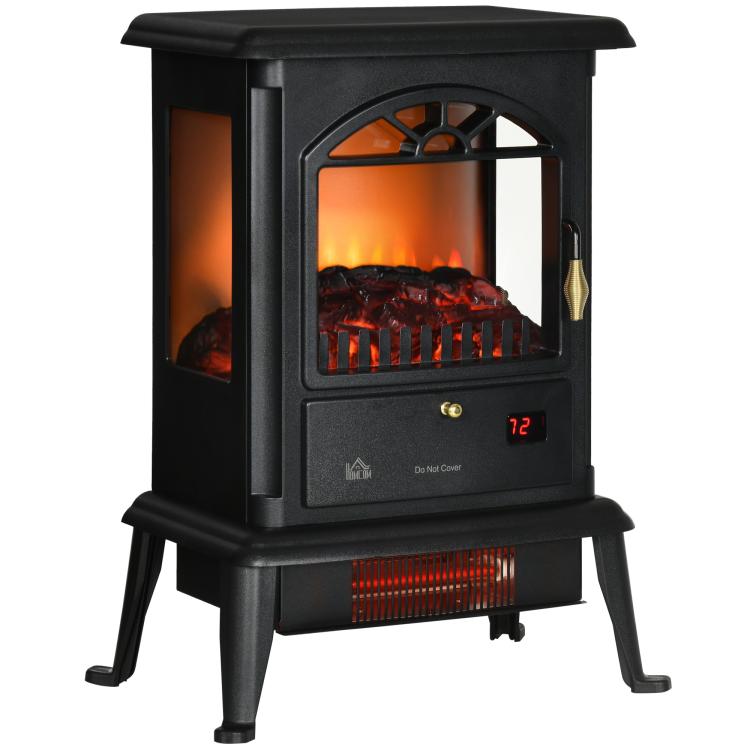 23 inch Electric Infrared Fireplace Stove, Freestanding Fire Place Heater with Realistic Log Flame, Timer, Black