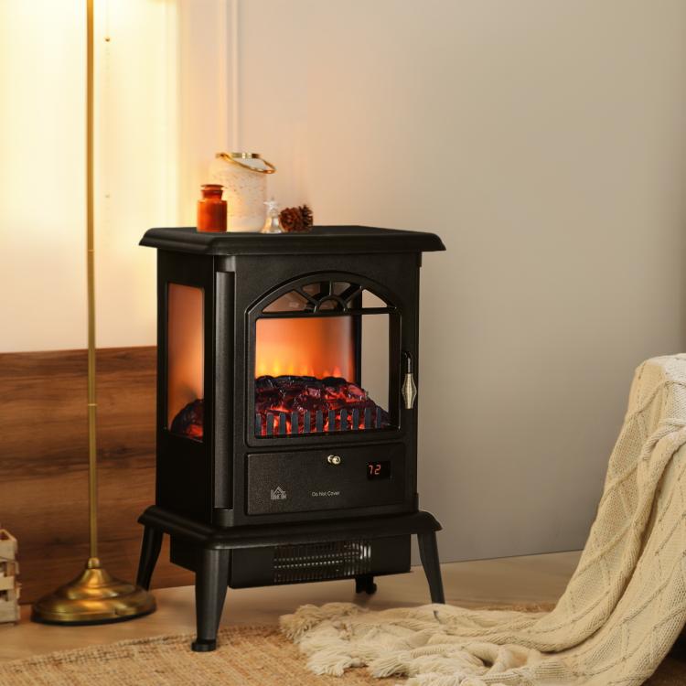 23 inch Electric Infrared Fireplace Stove, Freestanding Fire Place Heater with Realistic Log Flame, Timer, Black