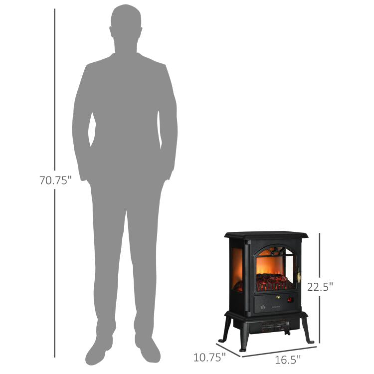 23 inch Electric Infrared Fireplace Stove, Freestanding Fire Place Heater with Realistic Log Flame, Timer, Black