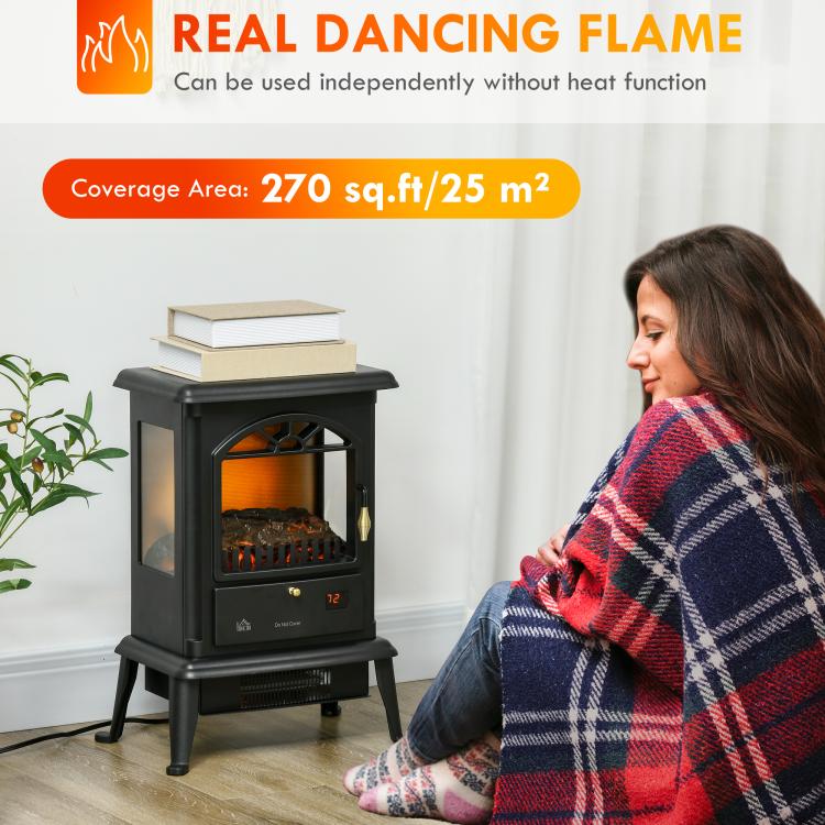 23 inch Electric Infrared Fireplace Stove, Freestanding Fire Place Heater with Realistic Log Flame, Timer, Black