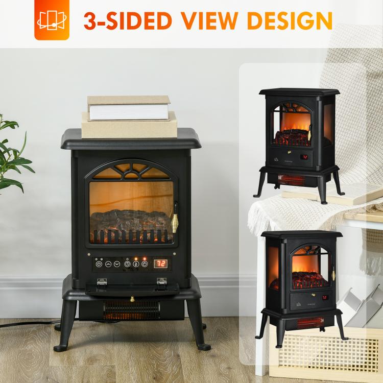 23 inch Electric Infrared Fireplace Stove, Freestanding Fire Place Heater with Realistic Log Flame, Timer, Black