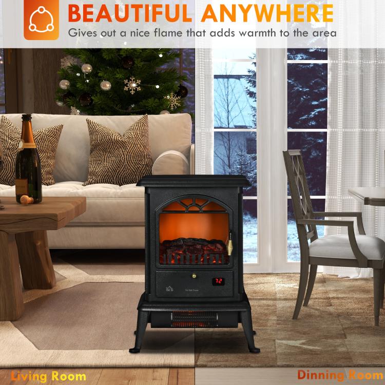 23 inch Electric Infrared Fireplace Stove, Freestanding Fire Place Heater with Realistic Log Flame, Timer, Black