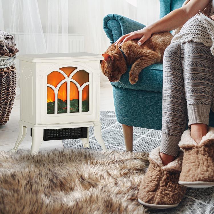Electric Fireplace Heater, Freestanding Fireplace Stove with Realistic Logs and Flame Effect, 750W/1500W, Beige