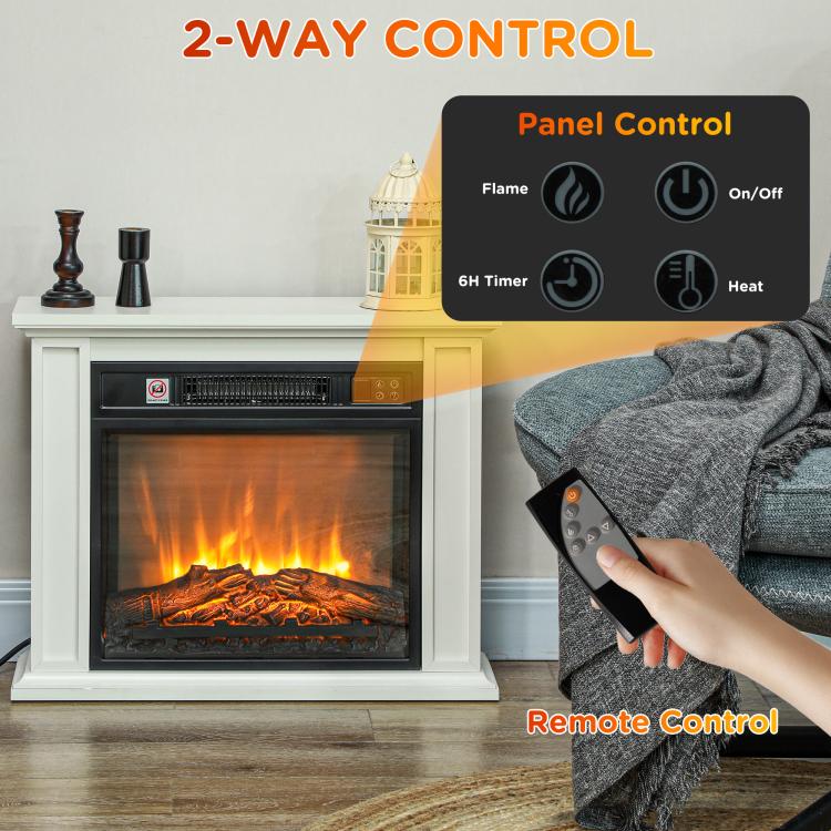 26 inch Freestanding Electric Fireplace with Mantel, 1400W Replaceable Fireplace Insert Heater with 3D Flame Effect, WHite