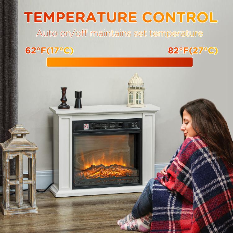 26 inch Freestanding Electric Fireplace with Mantel, 1400W Replaceable Fireplace Insert Heater with 3D Flame Effect, WHite